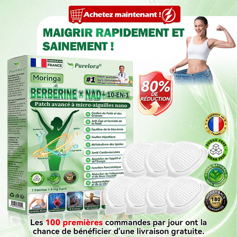[Magasin officiel phare] 🌷 | Purelora® Moringa · Berbérine × NAD+ 10-en-1 Patch Nano-Aiguilles Avancé 🇫🇷 | 𝘽𝙖𝙠𝙚𝙙 𝙗𝙮 𝙨𝙘𝙞𝙚𝙣𝙘𝙚 | Formule 10-en-1 | Résultats en 7 jours ⏳