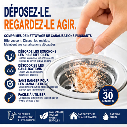 💥 Pastilles nettoyantes moussantes pour canalisations — Oxygène actif | Élimine les nuisibles des canalisations | Sans javel, sans soude caustique, sans danger pour les tuyaux