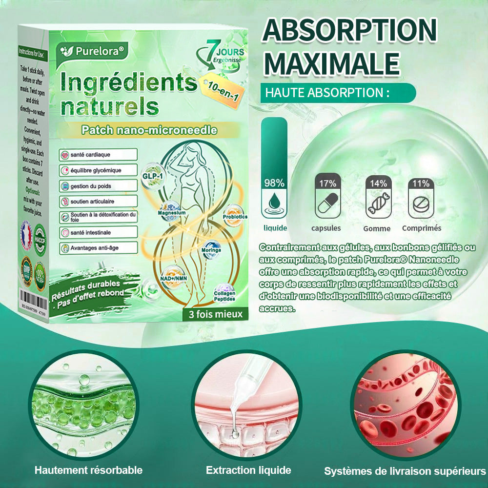 💖 𝑷𝒉𝒂𝒓𝒎𝒂𝒄𝒊𝒆 𝑶𝒇𝒇𝒊𝒄𝒊𝒆𝒍𝒍𝒆 💖 | 🇫🇷 Purelora® Patch Nano Microneedle 10-en-1 aux ingrédients naturels ✅ Aide à gérer le poids, soutient cœur, glycémie, intestin & articulations, raffermit la peau et booste l’énergie.