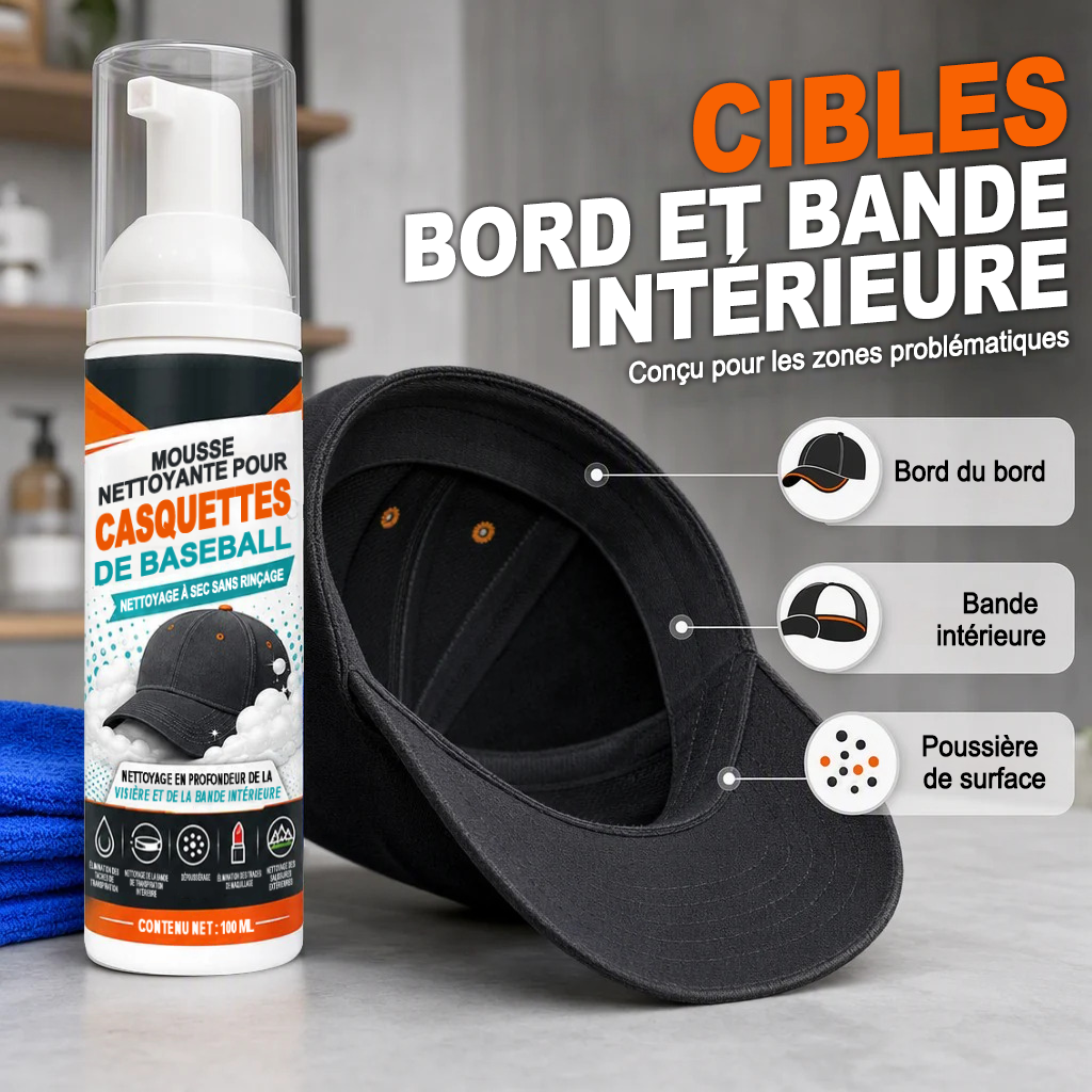 Dernier jour -80% 🔥 | Nettoyant mousse pour casquettes – Sans rinçage, sans traces de transpiration