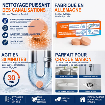 💥 Pastilles nettoyantes moussantes pour canalisations — Oxygène actif | Élimine les nuisibles des canalisations | Sans javel, sans soude caustique, sans danger pour les tuyaux