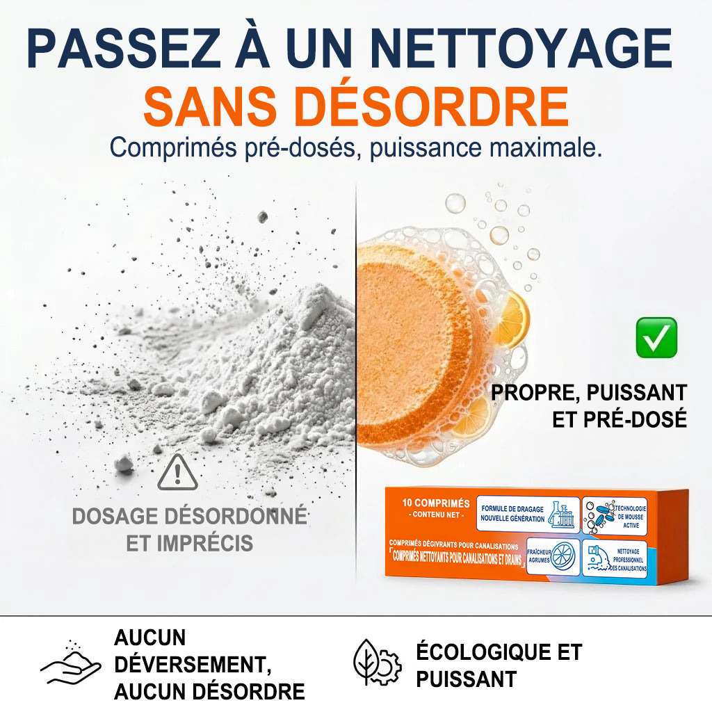 💥 Pastilles nettoyantes moussantes pour canalisations — Oxygène actif | Élimine les nuisibles des canalisations | Sans javel, sans soude caustique, sans danger pour les tuyaux