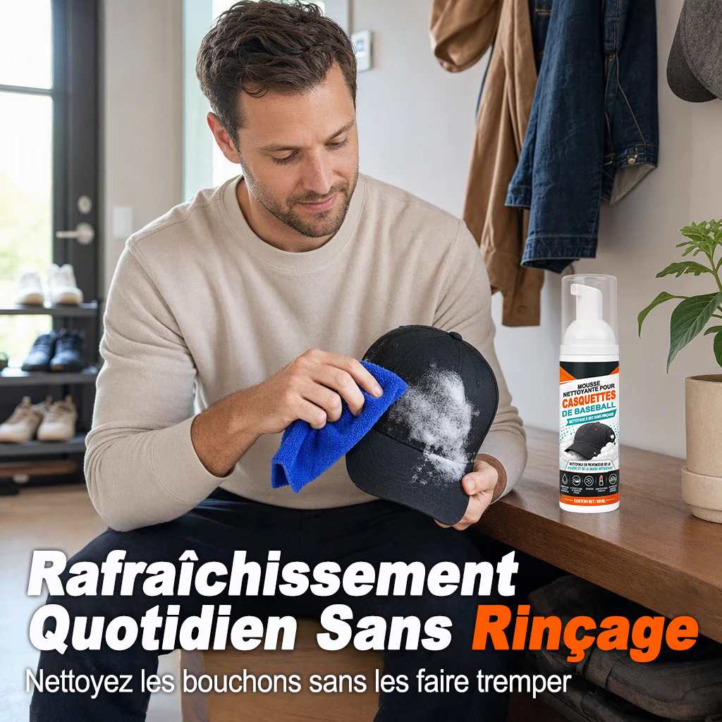 Dernier jour -80% 🔥 | Nettoyant mousse pour casquettes – Sans rinçage, sans traces de transpiration