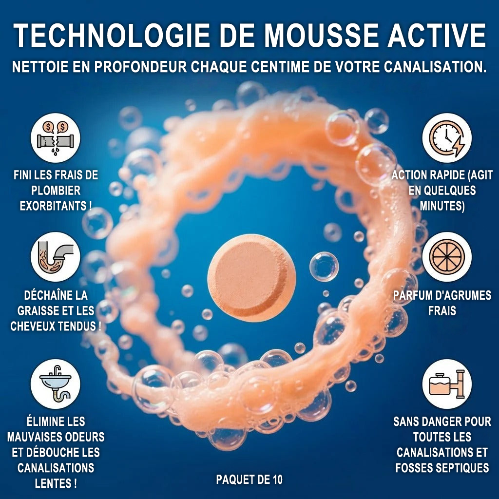💥 Pastilles nettoyantes moussantes pour canalisations — Oxygène actif | Élimine les nuisibles des canalisations | Sans javel, sans soude caustique, sans danger pour les tuyaux