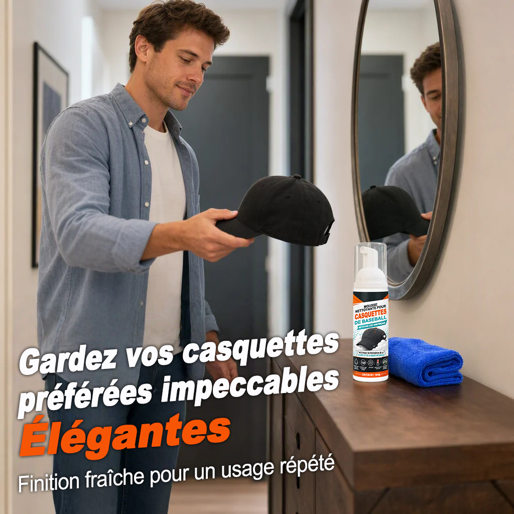Dernier jour -80% 🔥 | Nettoyant mousse pour casquettes – Sans rinçage, sans traces de transpiration
