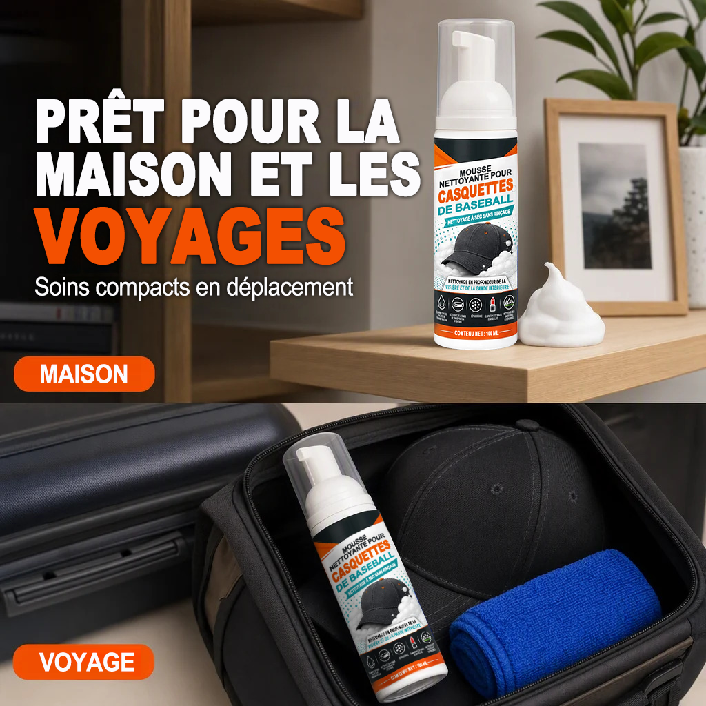 Dernier jour -80% 🔥 | Nettoyant mousse pour casquettes – Sans rinçage, sans traces de transpiration
