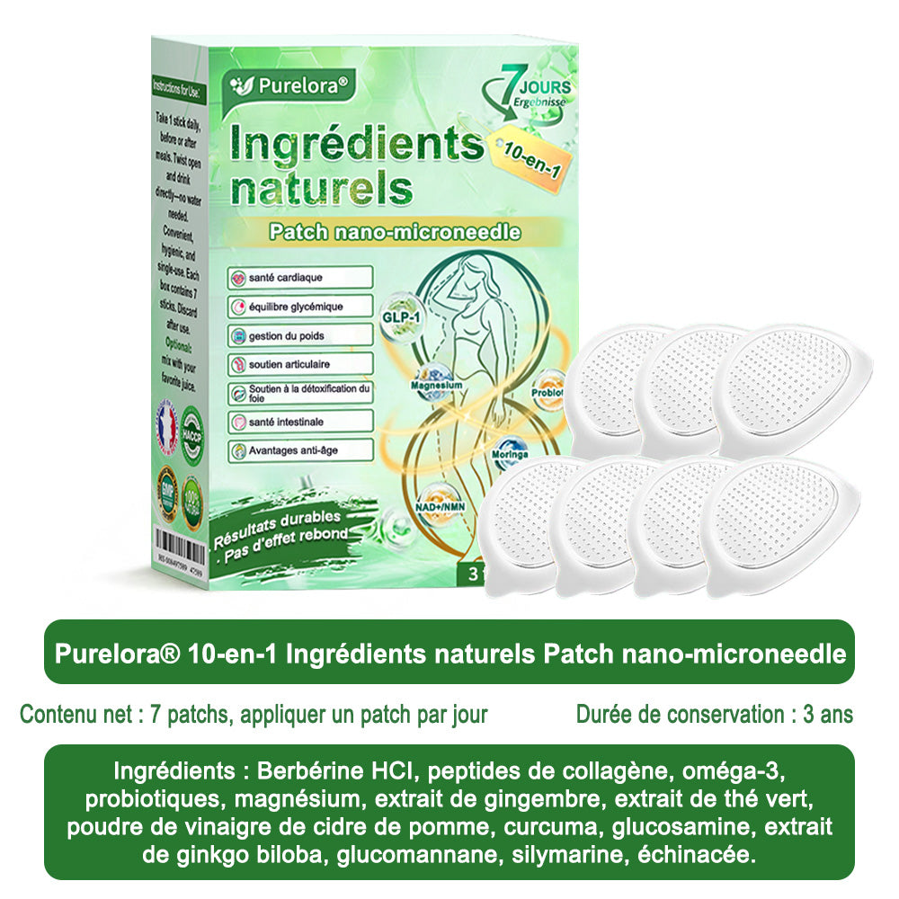 💖 𝑷𝒉𝒂𝒓𝒎𝒂𝒄𝒊𝒆 𝑶𝒇𝒇𝒊𝒄𝒊𝒆𝒍𝒍𝒆 💖 | 🇫🇷 Purelora® Patch Nano Microneedle 10-en-1 aux ingrédients naturels ✅ Aide à gérer le poids, soutient cœur, glycémie, intestin & articulations, raffermit la peau et booste l’énergie.