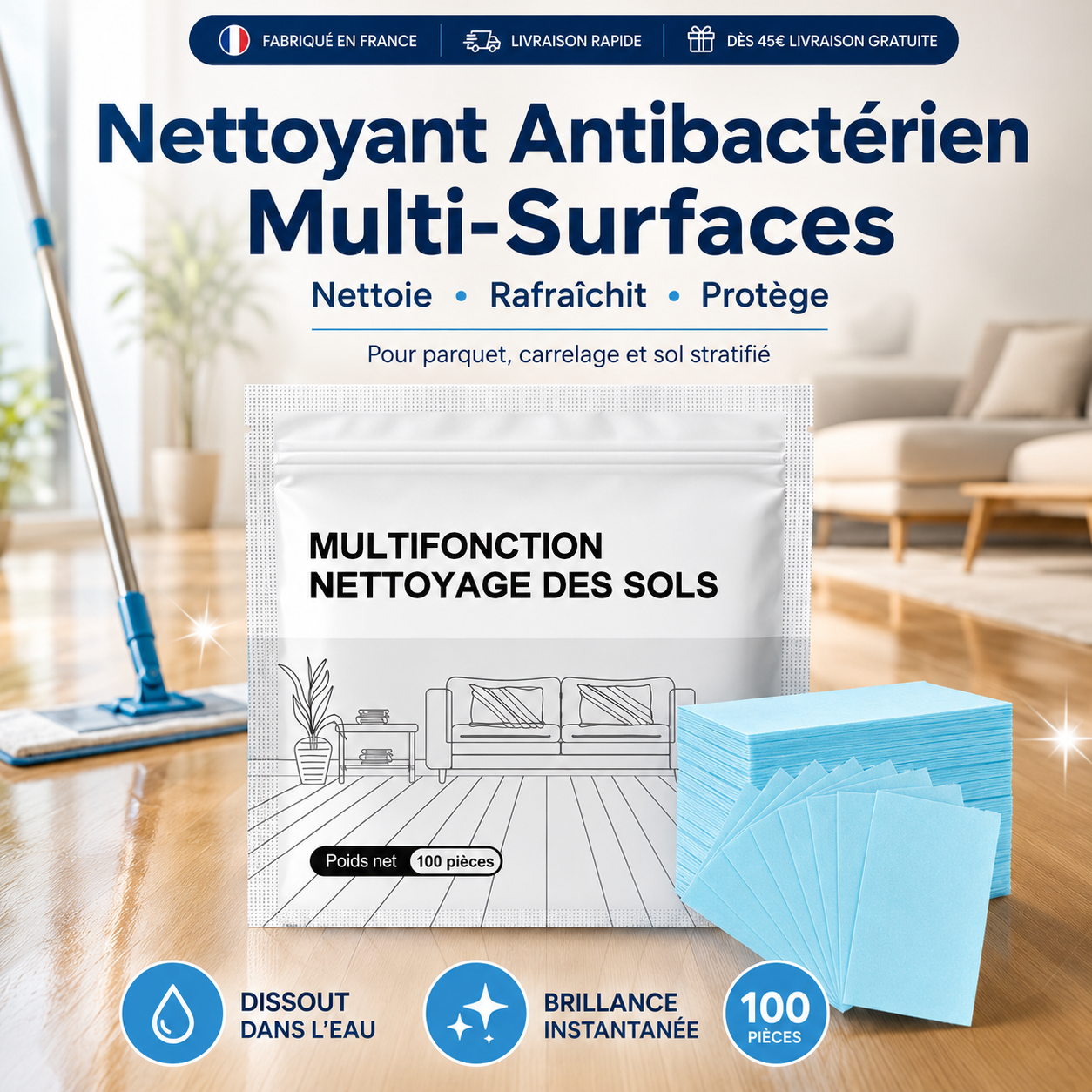 🔥 Dernier Jour -80 % | 100 Pastilles Nettoyantes Antibactériennes Multi-Surfaces