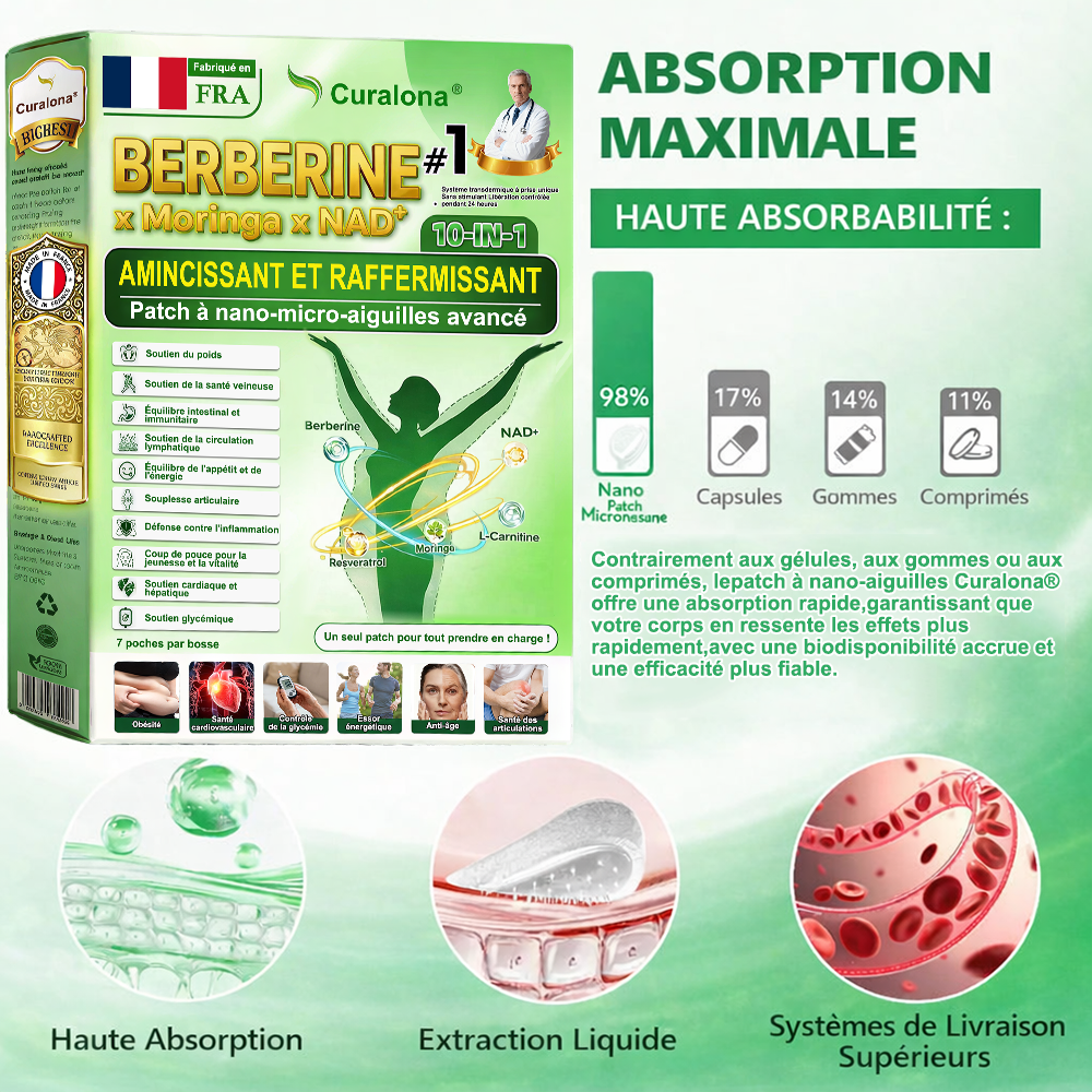 🇫🇷 Boutique Officielle France | 🌷🔥 𝗖𝘂𝗿𝗮𝗹𝗼𝗻𝗮® Berbérine · Moringa × NAD+ Patch Nano Microneedle 10-en-1 Avancé  💪 Une application par jour — des résultats visibles dès 7 jours