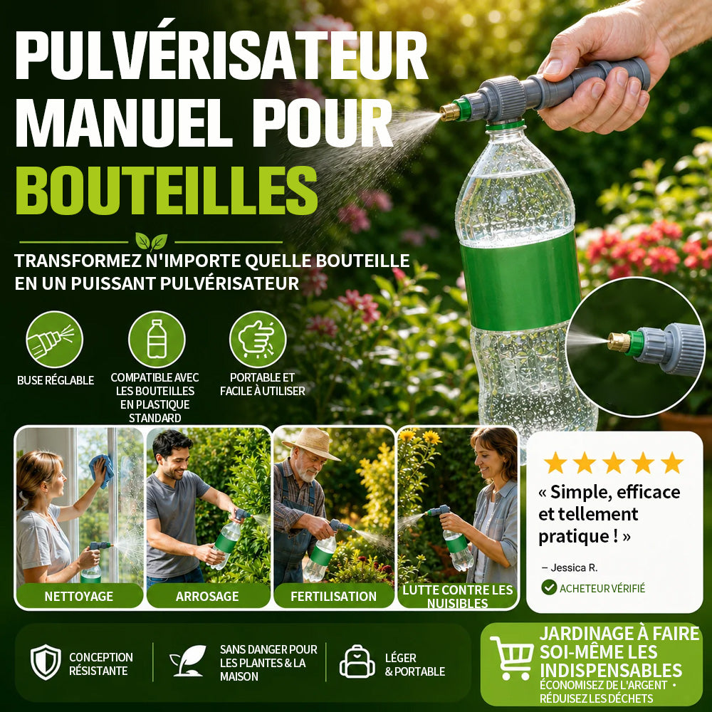 🌿 Pulvérisateur manuel pour bouteille avec buse réglable – Outil de pulvérisation de jardin portable DIY, compatible avec les bouteilles en plastique standard pour l’arrosage des plantes, la fertilisation et le contrôle des nuisibles
