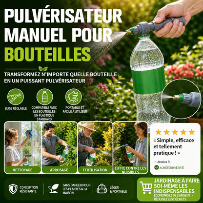 🌿 Pulvérisateur manuel pour bouteille avec buse réglable – Outil de pulvérisation de jardin portable DIY, compatible avec les bouteilles en plastique standard pour l’arrosage des plantes, la fertilisation et le contrôle des nuisibles