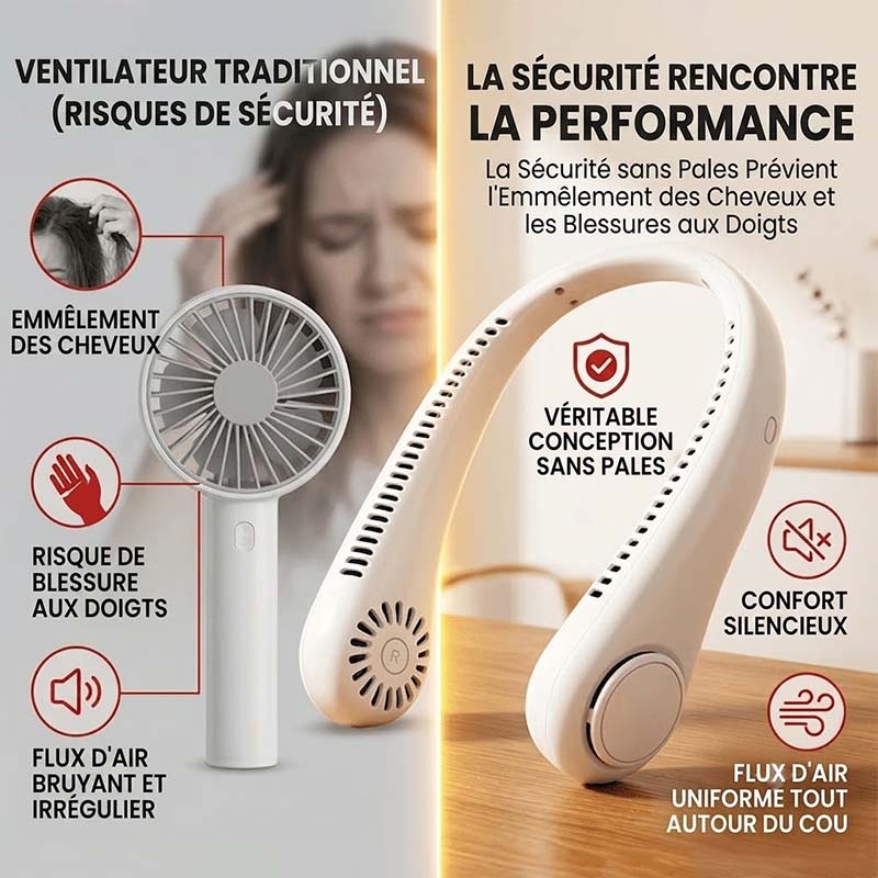 🇫🇷Dernier jour – 80 % de réduction 🔥 🍃 Ventilateur de cou portable sans pales – Refroidissement silencieux à 360° pour l’été, les voyages et les activités en plein air